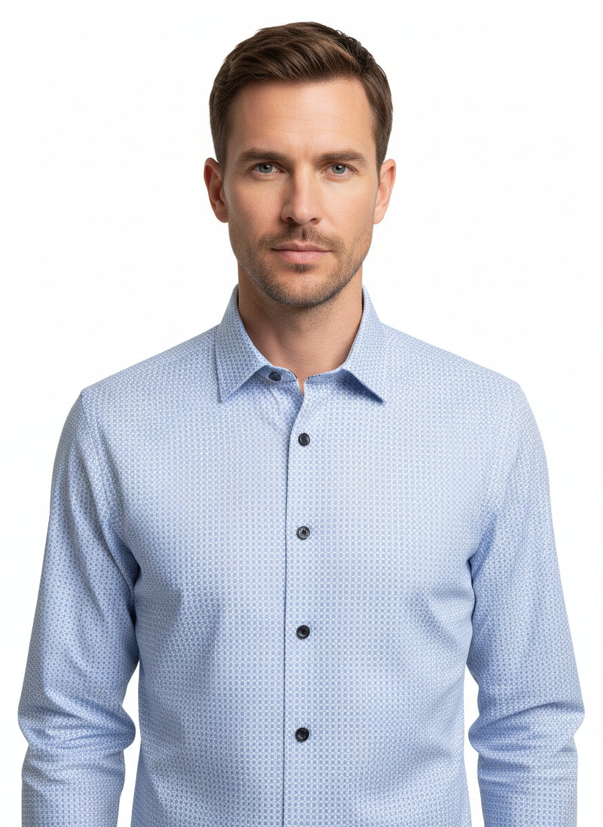 Blue Paisley On White Background Business Casual Printed Shirt