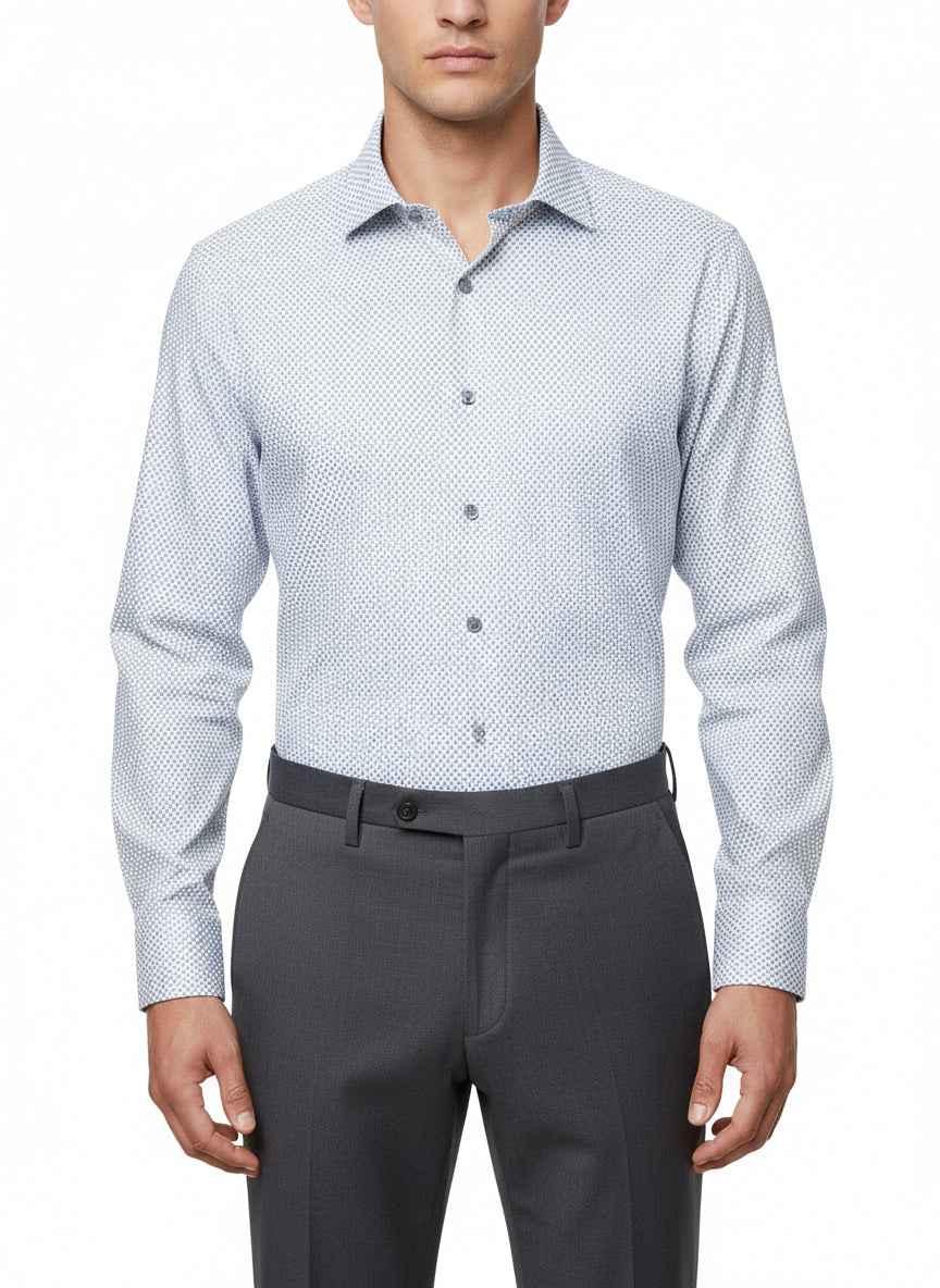 Grey Micro-Propeller On White Background Printed Business Casual Shirt