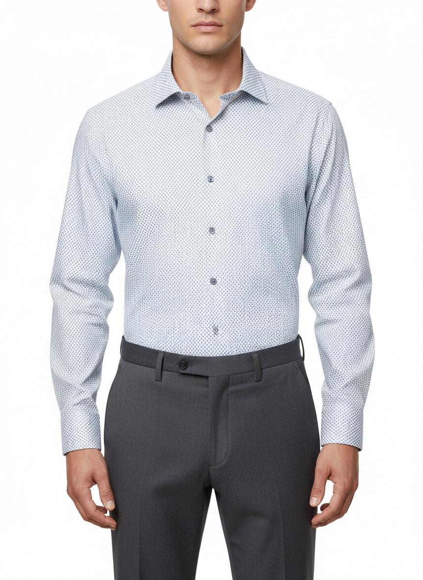 Grey Micro-Propeller On White Background Printed Business Casual Shirt