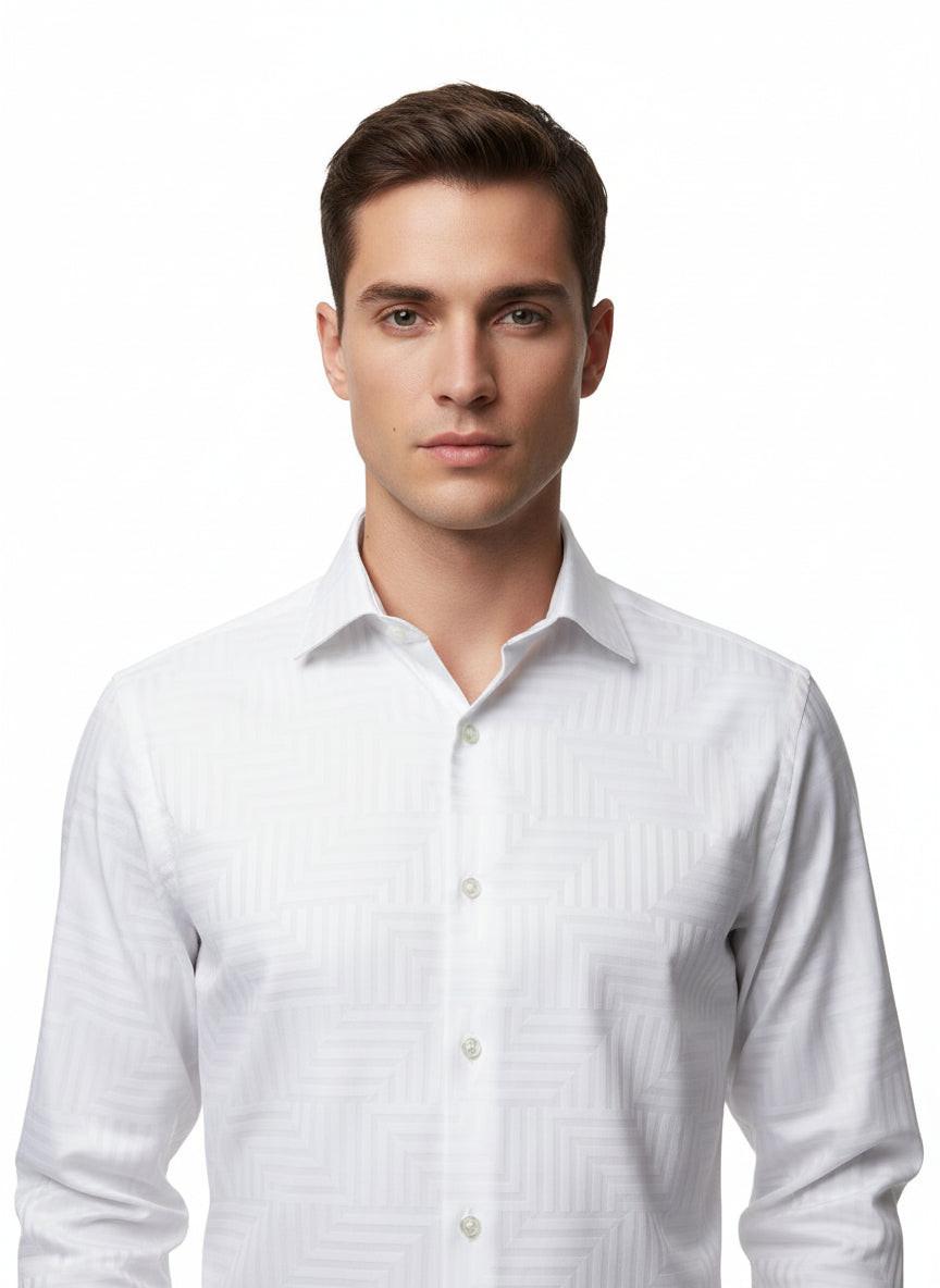 White Dobby Self Design Casual Shirt
