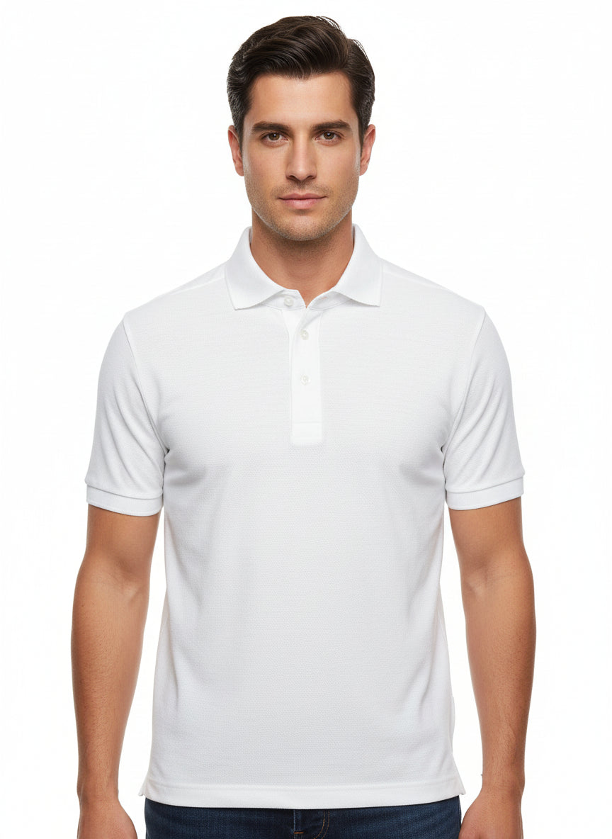 White Knitted Pique Polo Shirt Short Sleeve