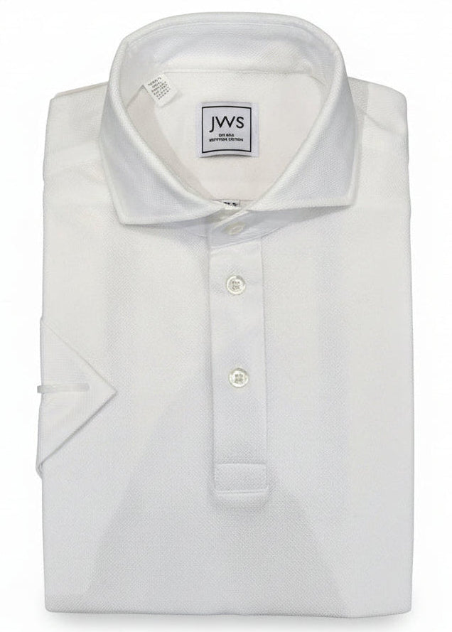 White Knitted Pique Polo Shirt Short Sleeve
