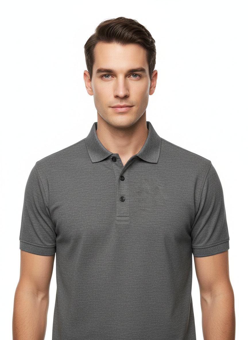Grey Knitted Pique Polo Shirt Short Sleeve