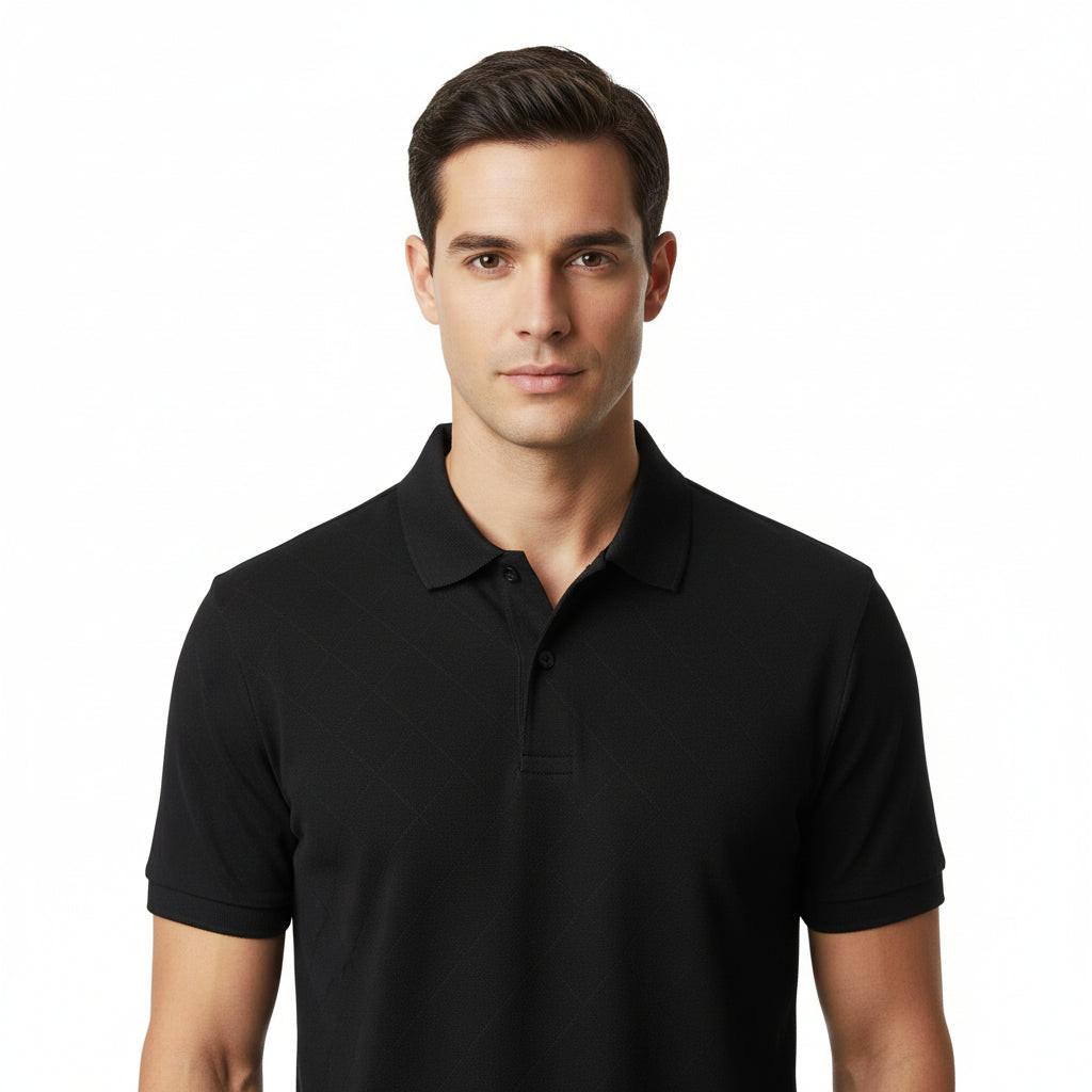 Black Knitted Pique Polo Shirt Short Sleeve