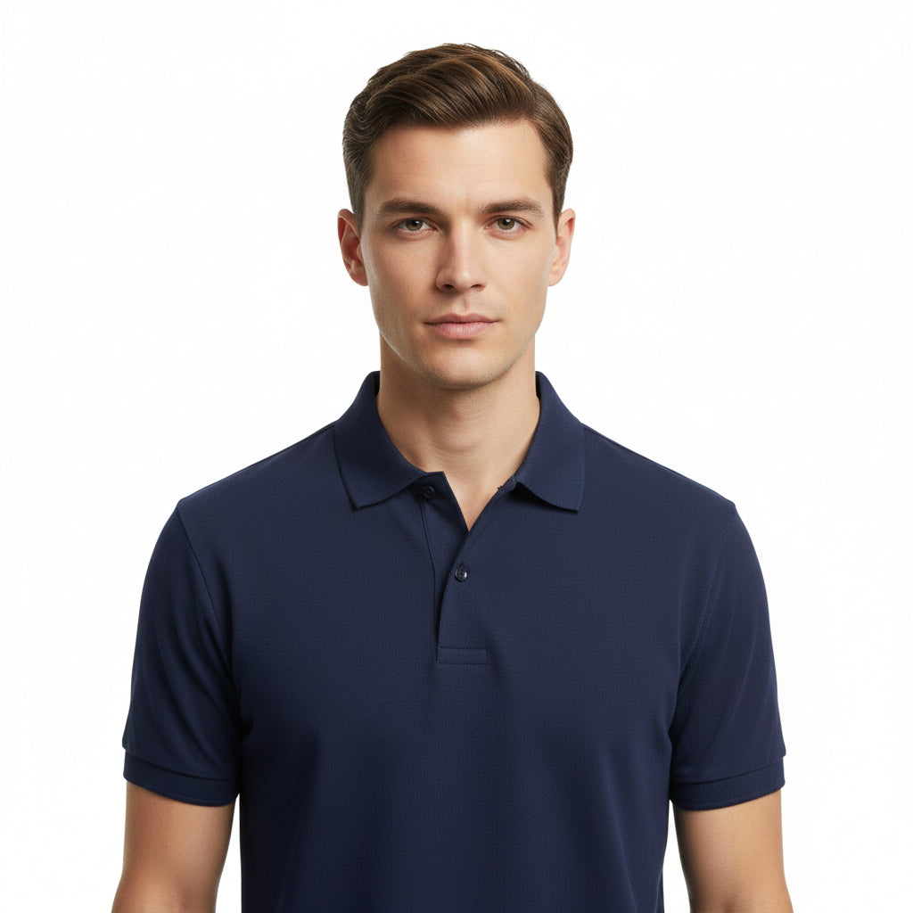 Dark Blue Double Jersey Half Sleeve Polo Shirt