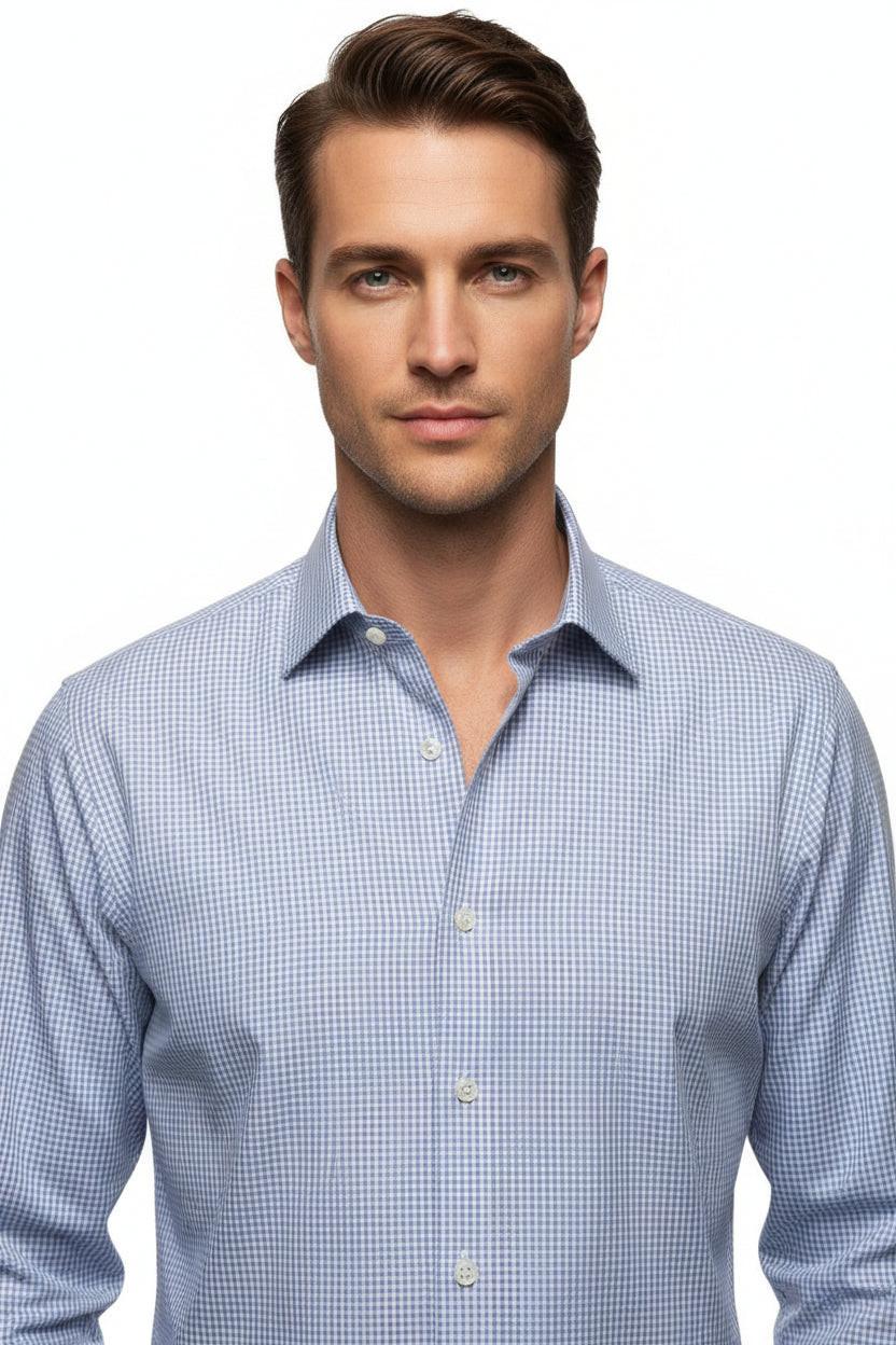 BLUE GINGHAM EGYPTIAN COTTON NON IRON DRESS SHIRT