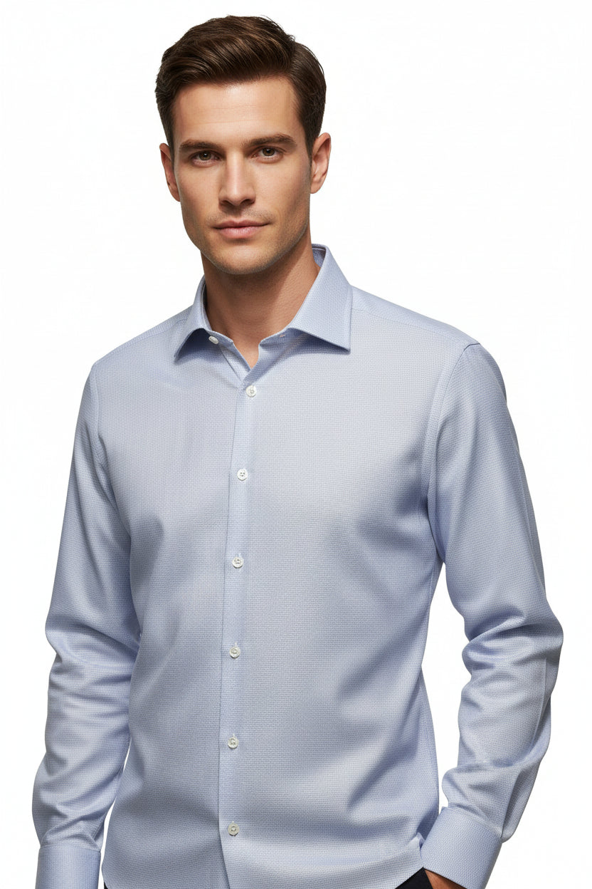 BLUE MICRODESIGN EGYPTIAN COTTON NON IRON DRESS SHIRT