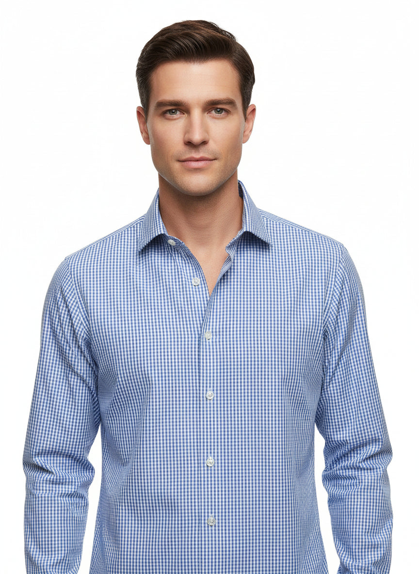 BLUE GINGHAM DRESS SHIRT