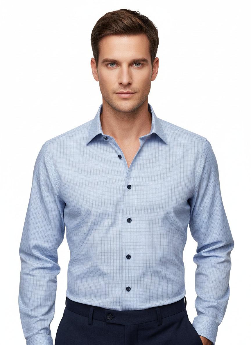 BLUE AND BLACK OVERCHECK DRESS SHIRT