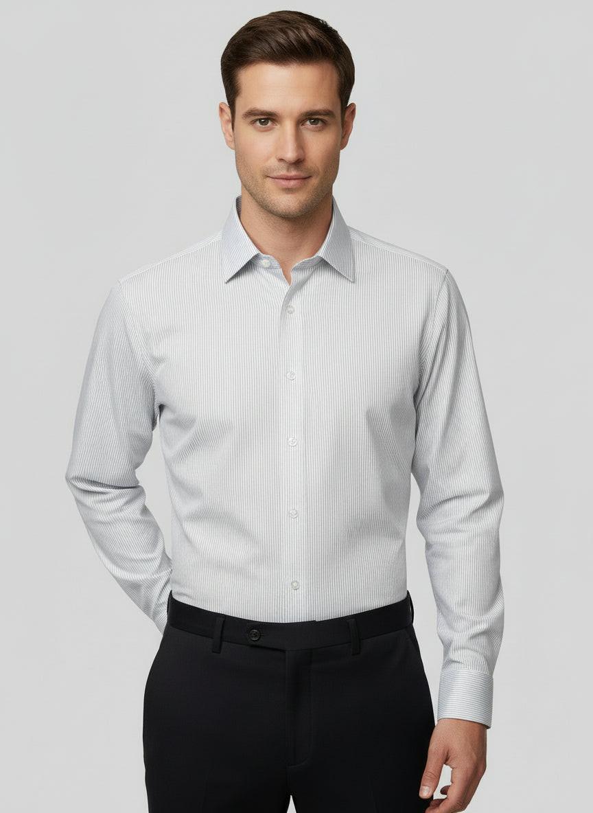 SKY BLUE FINE STRIPE FINE TWILL DRESS SHIRT