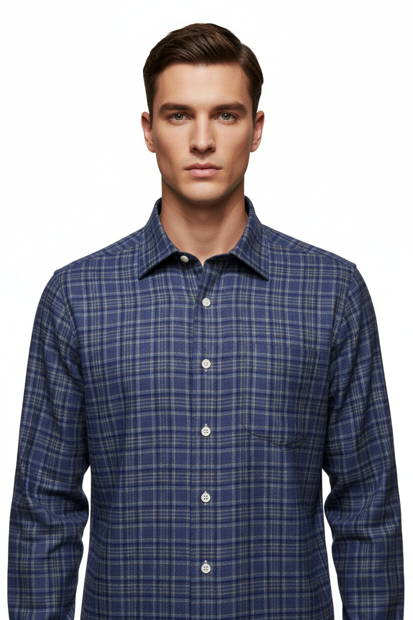 Blue Yellow Check Flannel Shirt
