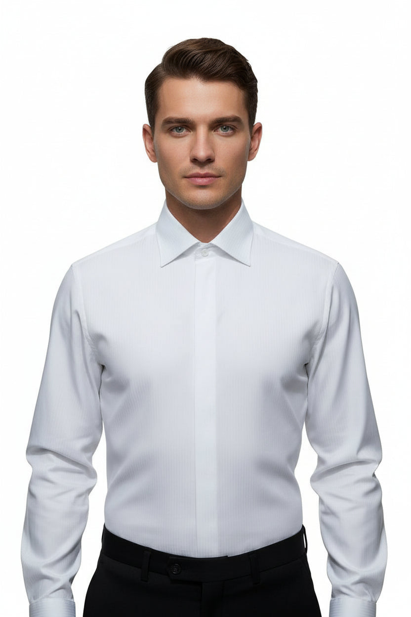 Egyptian Cotton Tuxedo Shirt Hidden Placket front and French Cuffs