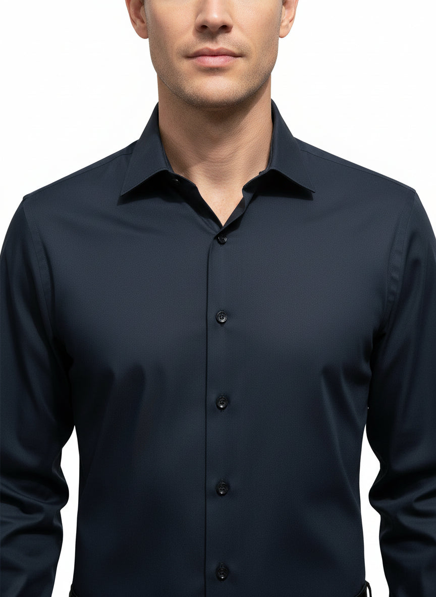 Solid Black Evening Shirt Cotton Lycra