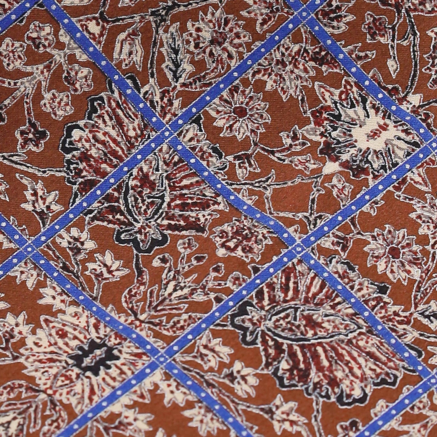 BEIGE LEAFS ON MAROON WITH MID BLUE OVERCHECK SILK TIE - Just White Shirts