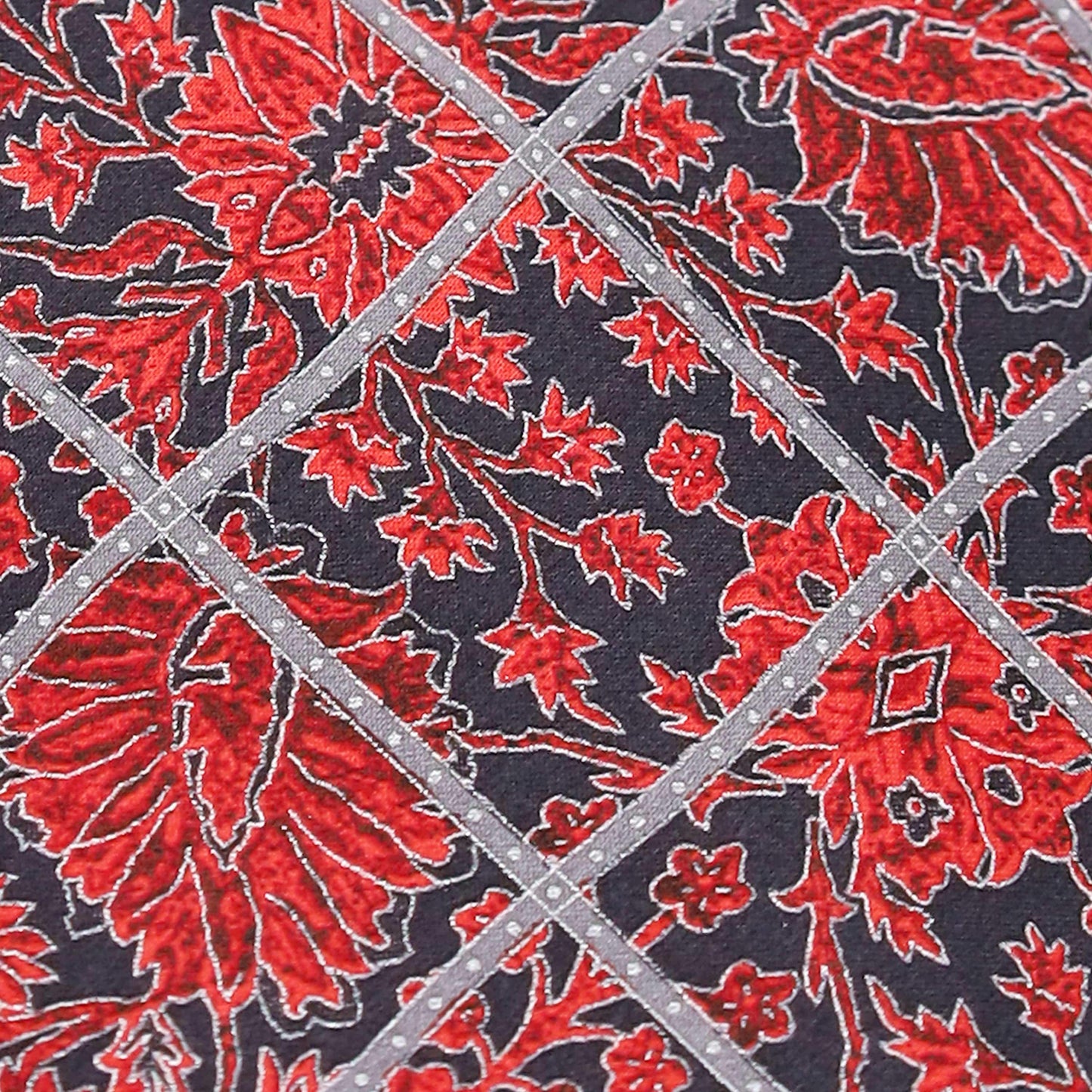 BLACK ON RED PETALS WITH SILVER OVERCHECK SILK TIE - Just White Shirts