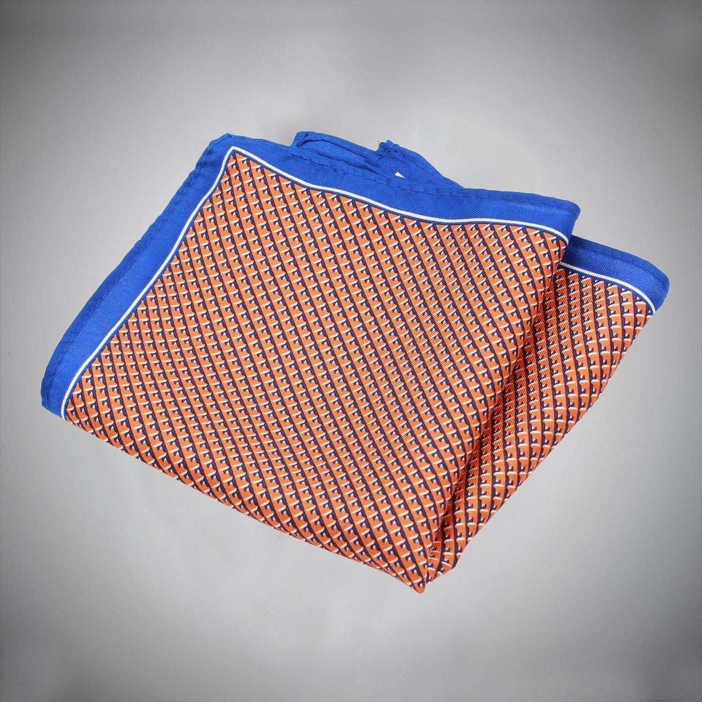 Blue Border With Orange Ground Blue Geometric Pattern Silk Pocket Square - Just White Shirts