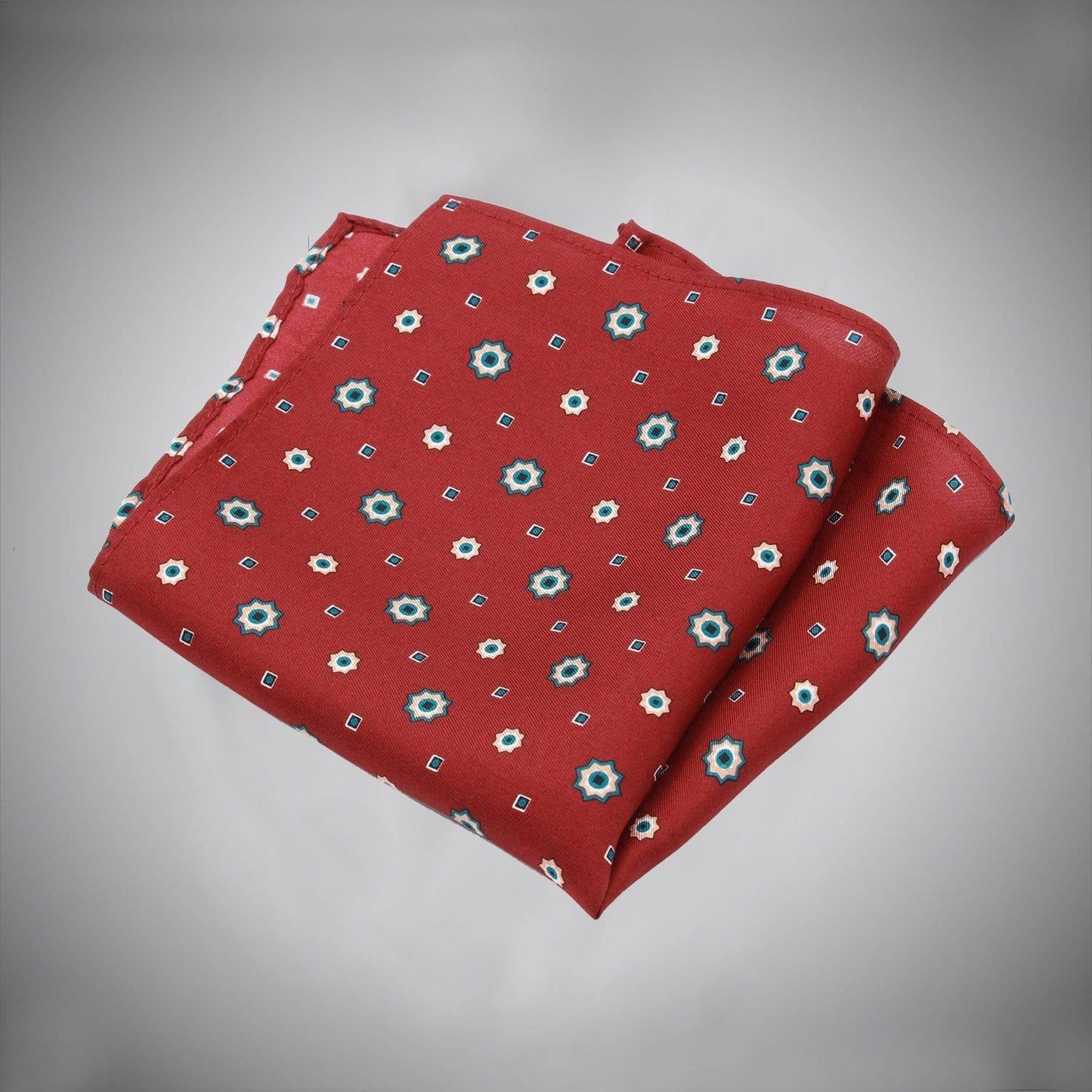 Burgundy Ground With Blue White Neat Pattern Silk Pocket Square - Just White Shirts