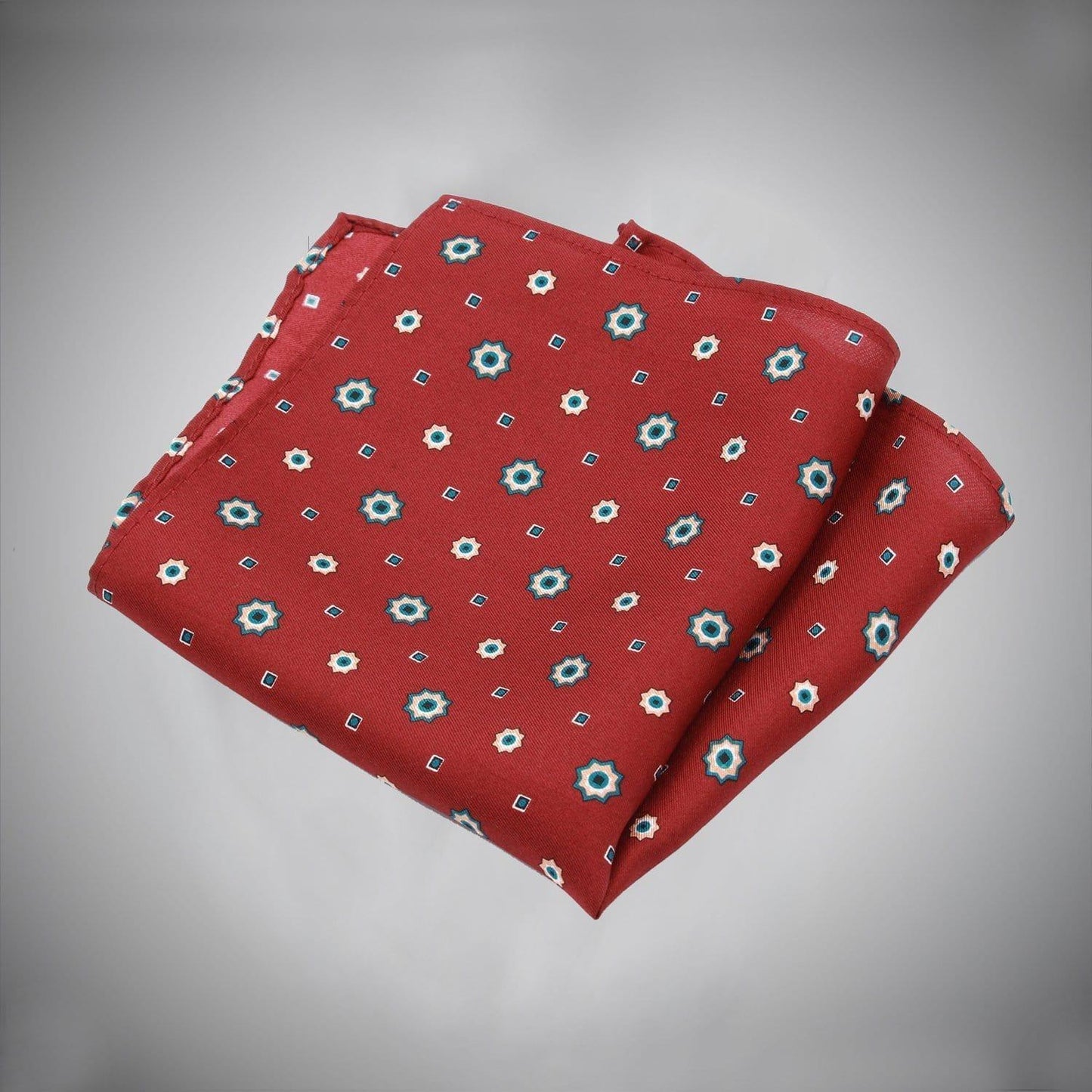 Burgundy Ground With Blue White Neat Pattern Silk Pocket Square - Just White Shirts