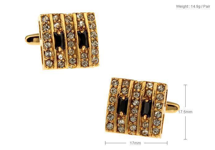 Gold Square Metal Cufflinks with Crystal - Just White Shirts