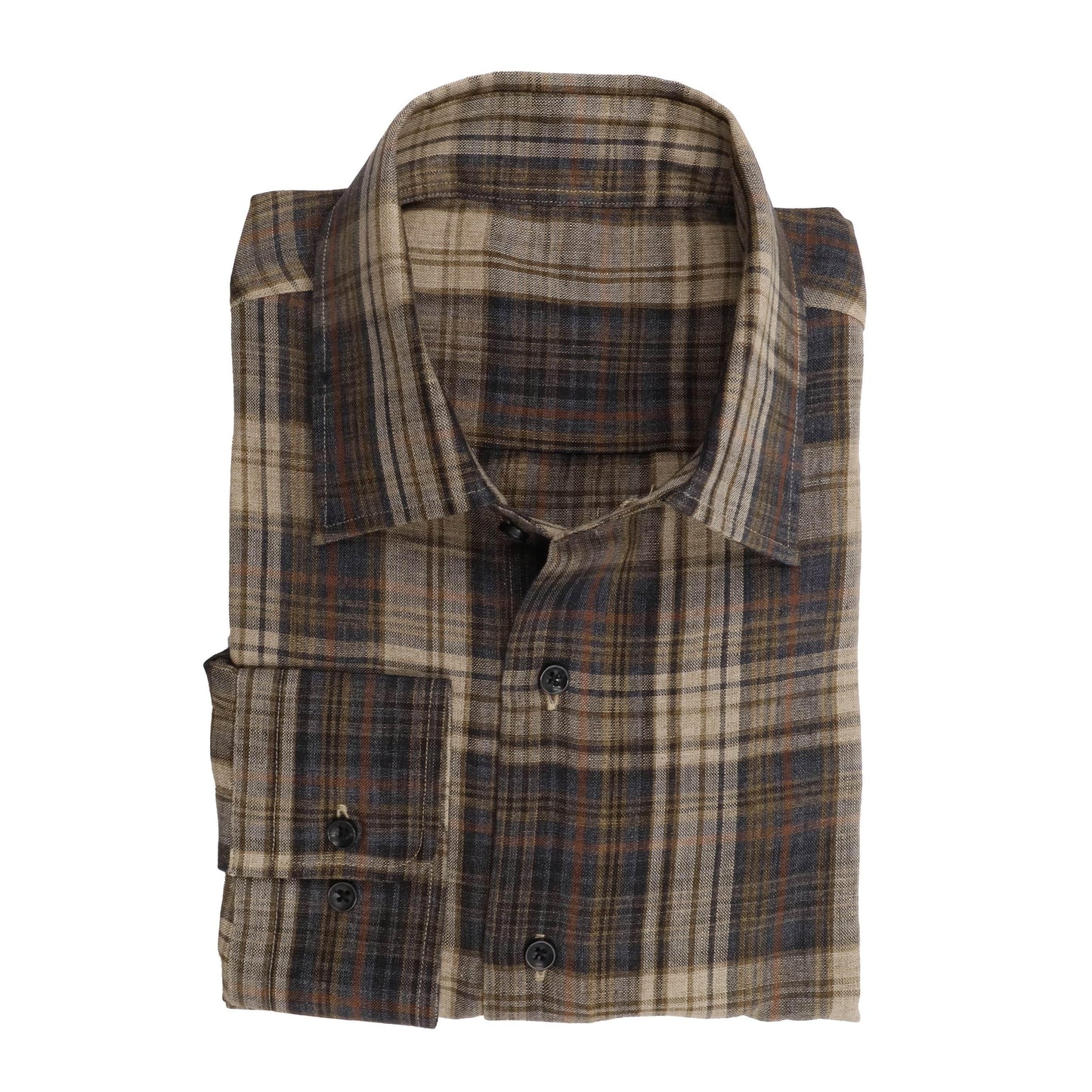 Linen Sports Shirt Brown on Tan Plaid - Just White Shirts