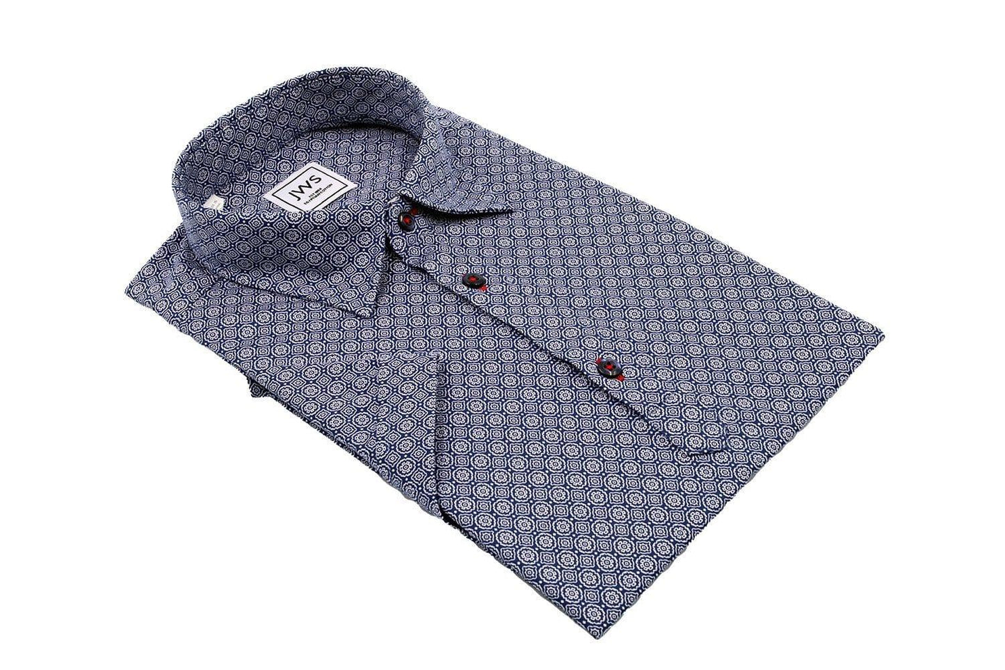 Printed Navy on White Medallion Knit Pique Polo Shirt - Just White Shirts