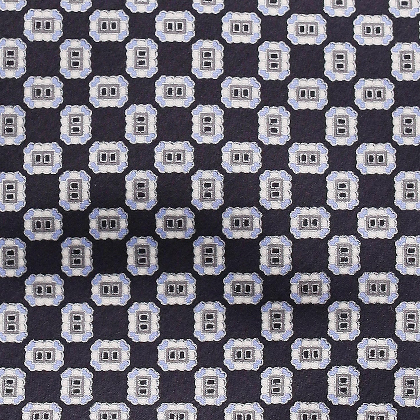 SILVER GEOMETRIC DESIGN ON BLACK SILK TIE - Just White Shirts