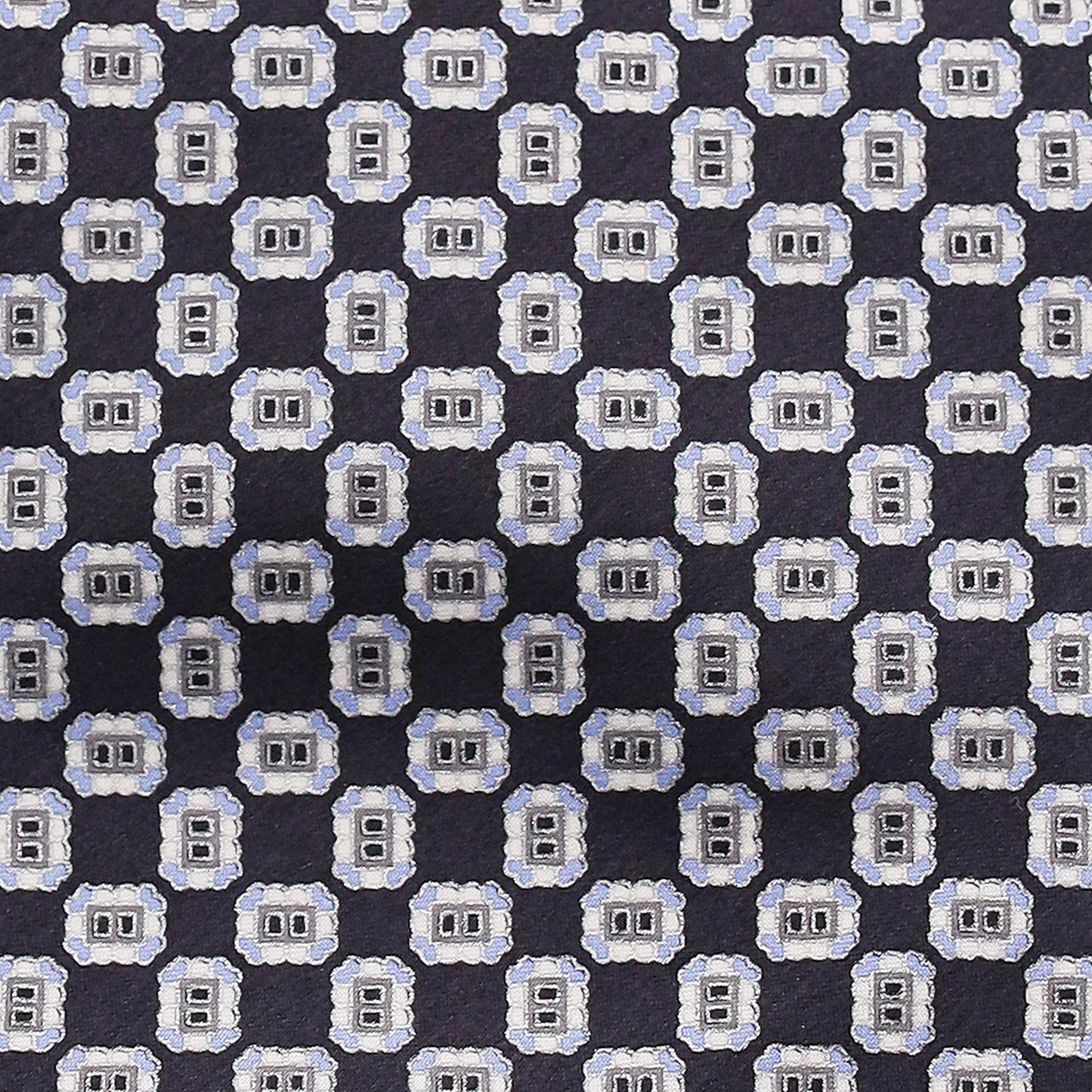 SILVER GEOMETRIC DESIGN ON BLACK SILK TIE - Just White Shirts