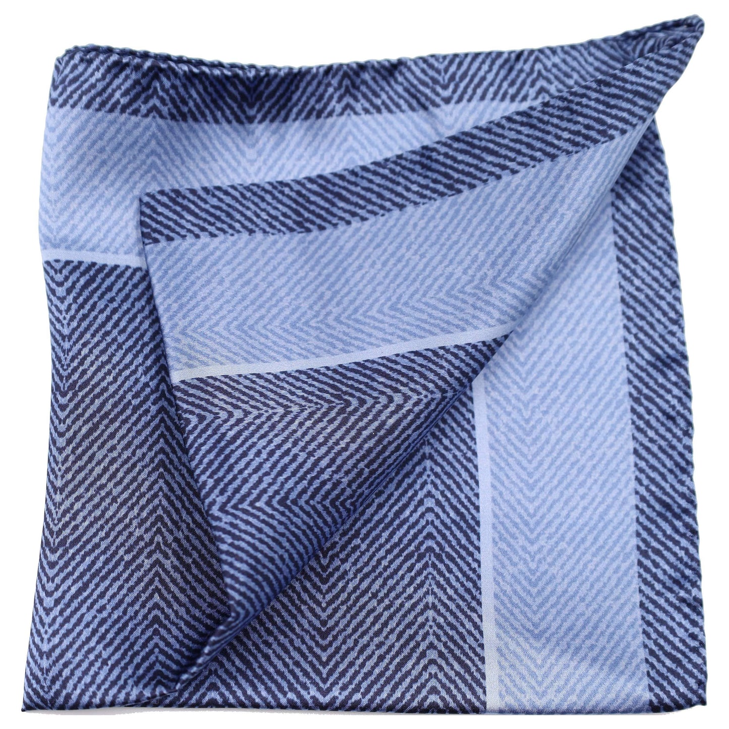 Sky and Navy Herringbone Silk Pocket Square - Just White Shirts