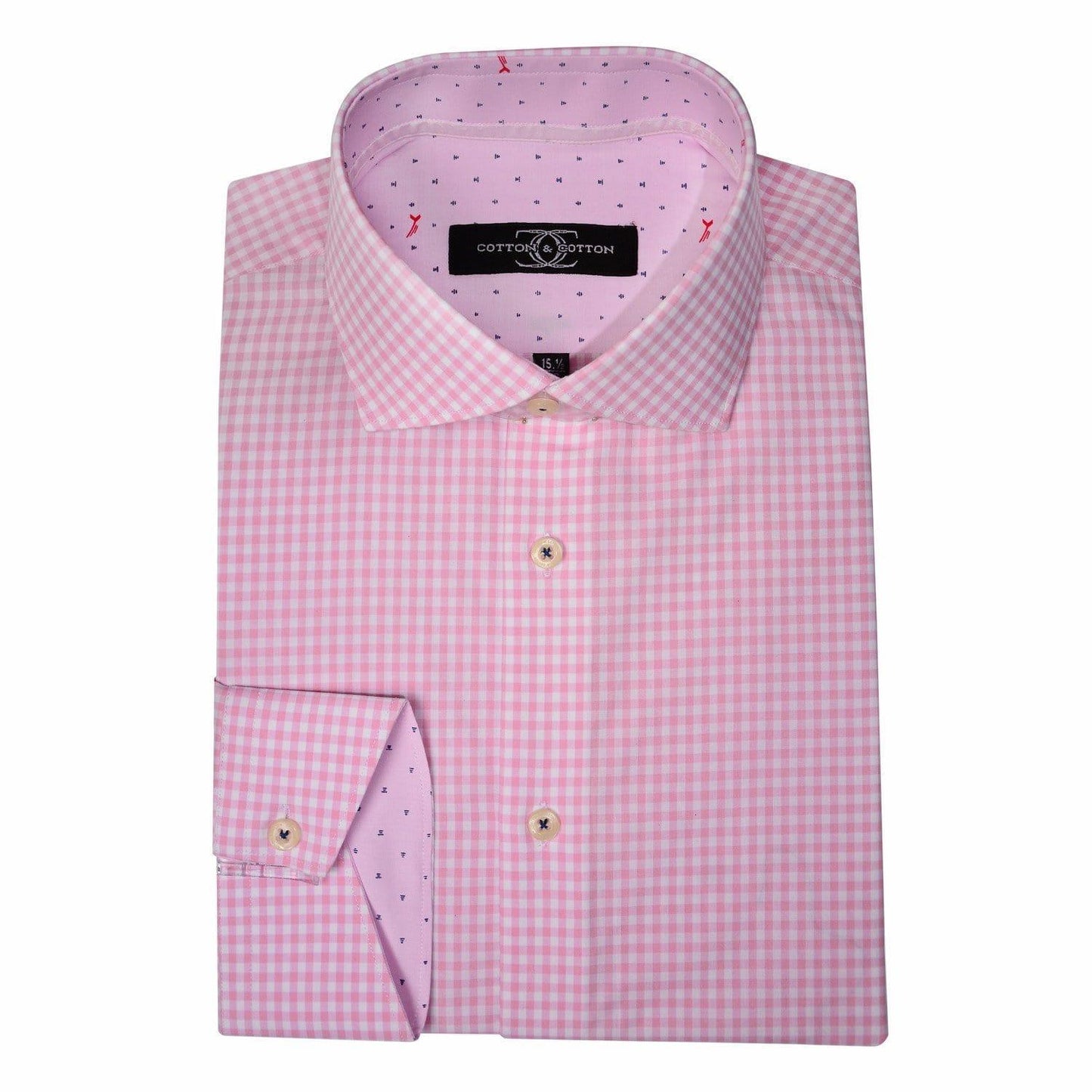 Sports Shirt Baby Pink Gingham check with Pink printed trim - Just White Shirts
