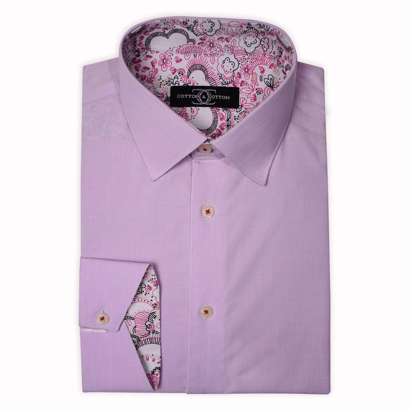 Sports Shirt Lilac End on End with printed floral trims - Just White Shirts