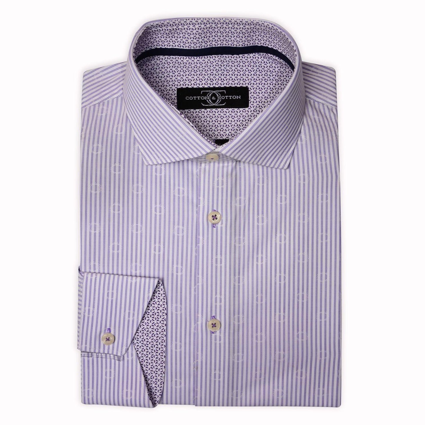 Sports Shirt Lilac Stripe with Jacquard Circles - Just White Shirts