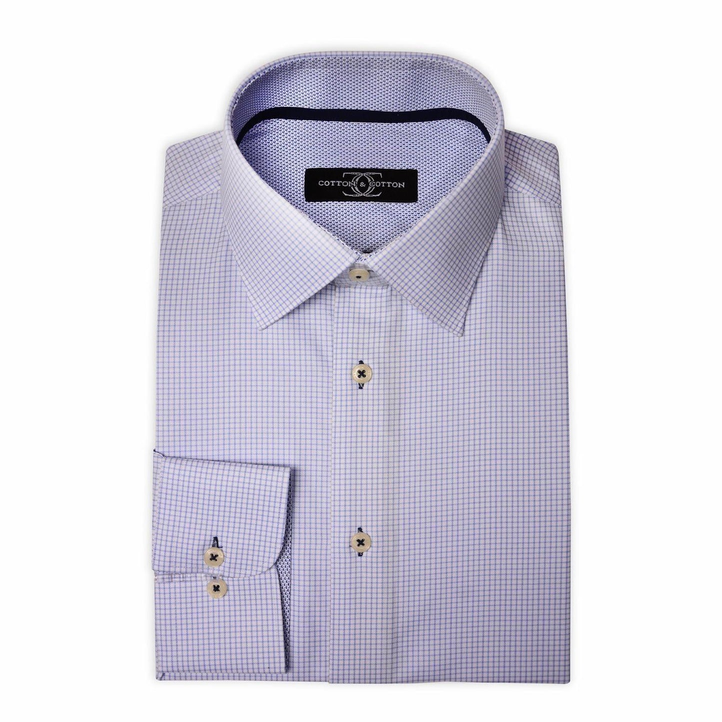 Sports Shirt Navy Tattersall on White Background with Blue Microdesign - Just White Shirts