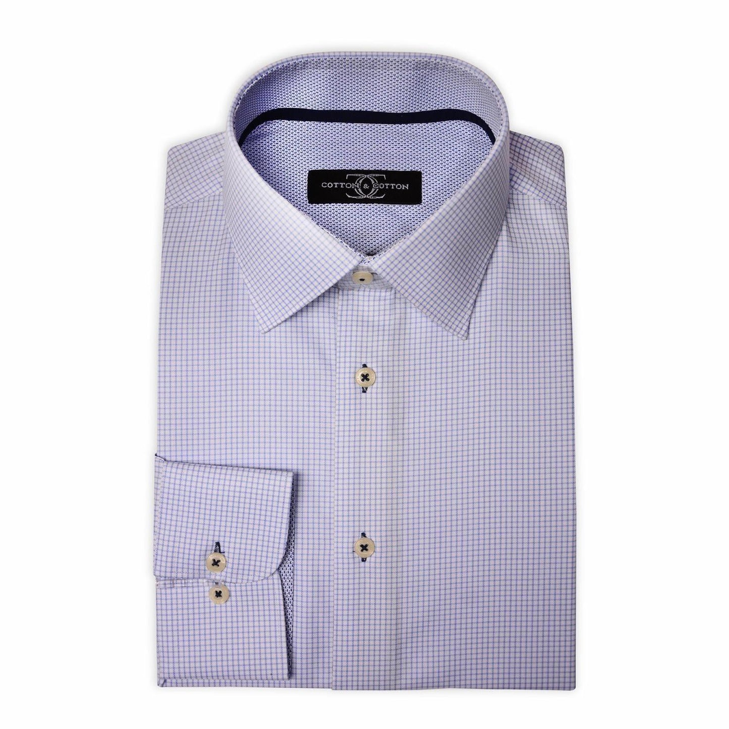 Sports Shirt Navy Tattersall on White Background with Blue Microdesign - Just White Shirts