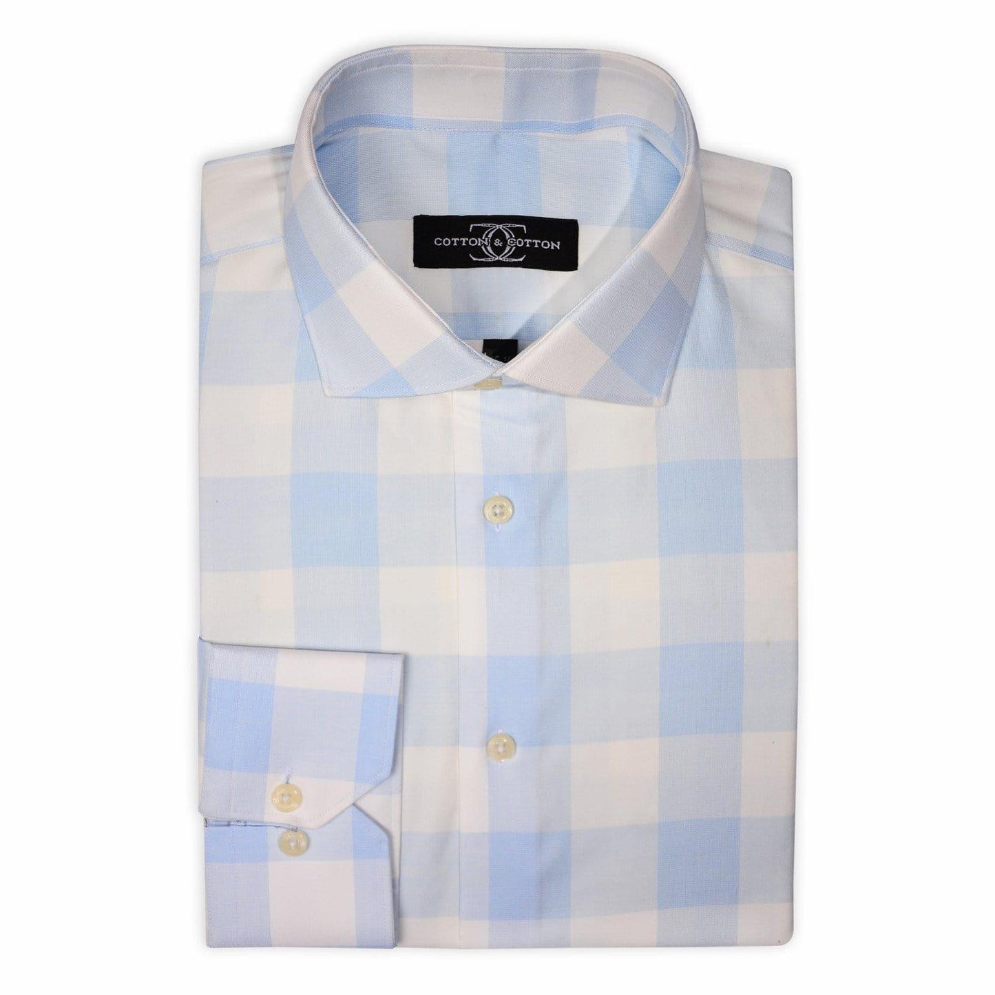 Sports Shirt Oversize Sky Blue Check on White - Just White Shirts