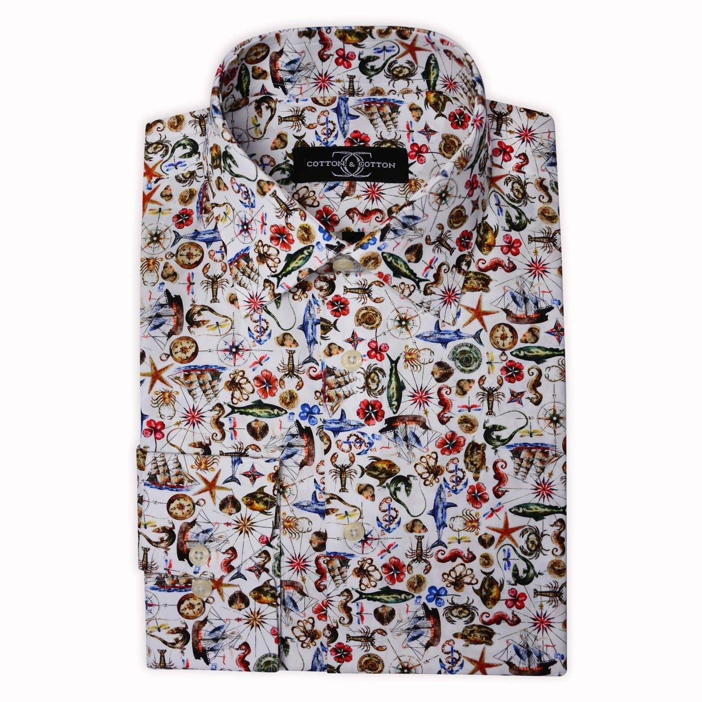 Sports Shirt Printed Sea Life - Just White Shirts