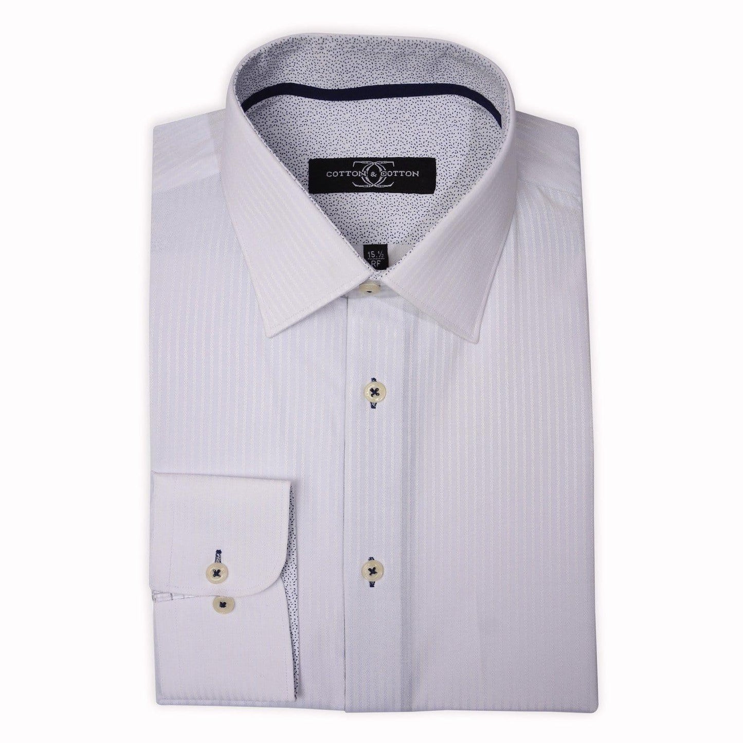 Sports Shirt White Self Stripe Dobby with printed Trim - Just White Shirts