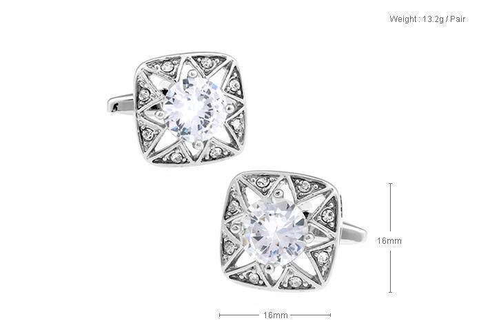 White Crystal Silver Filigree Metal Cufflinks - Just White Shirts