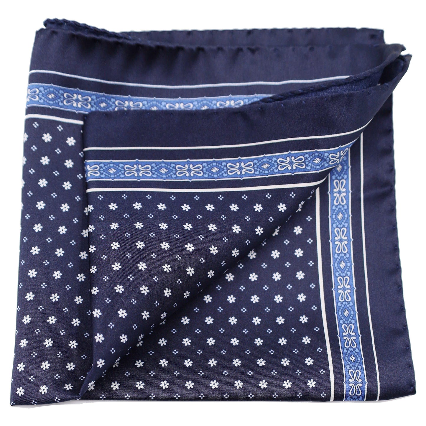 White Stars on Navy Silk Pocket Square - Just White Shirts