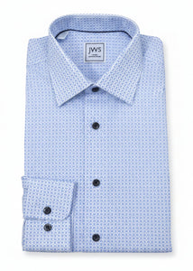 Blue Paisley On White Background Business Casual Printed Shirt