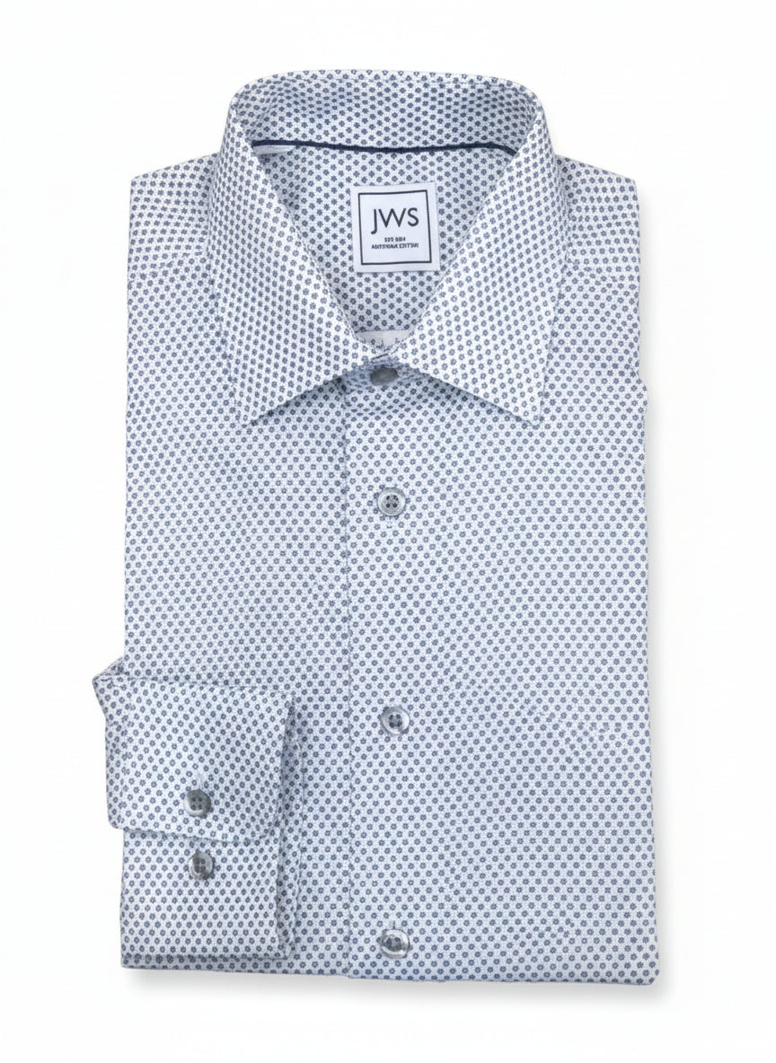 Grey Micro-Propeller On White Background Printed Business Casual Shirt