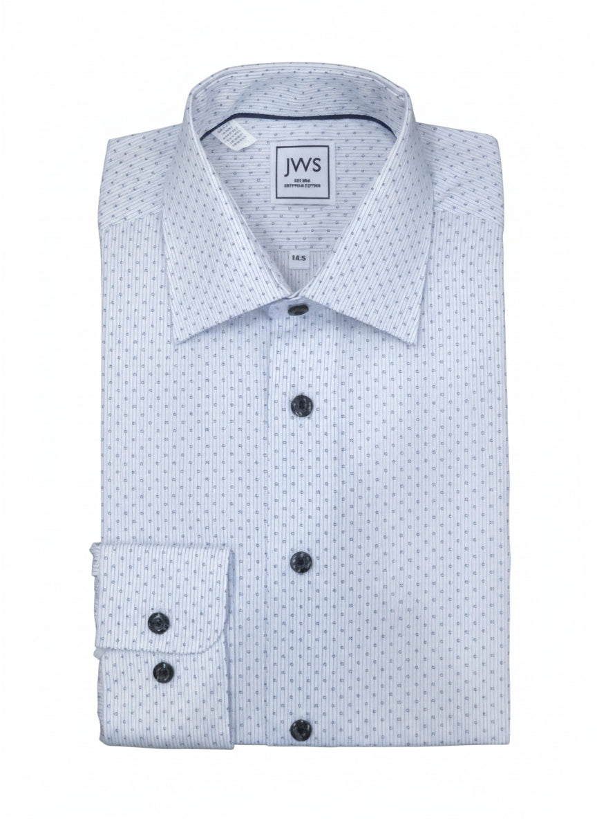 Blue Hairline Stripe With Micro-Design On White Background Printed Business Casual Shirt