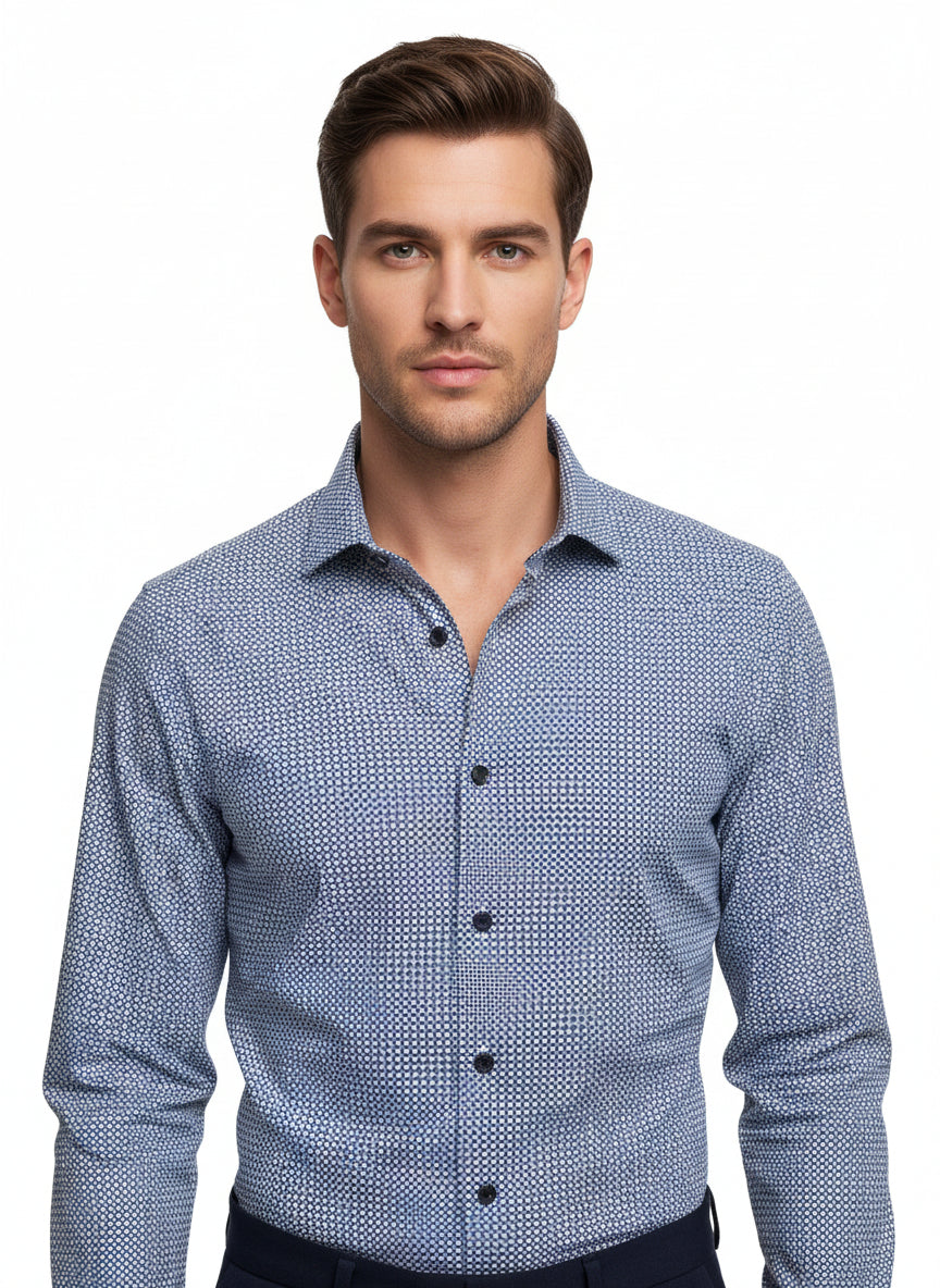 Black Circles and Diamonds Print On White Background Printed Business Casual Shirt