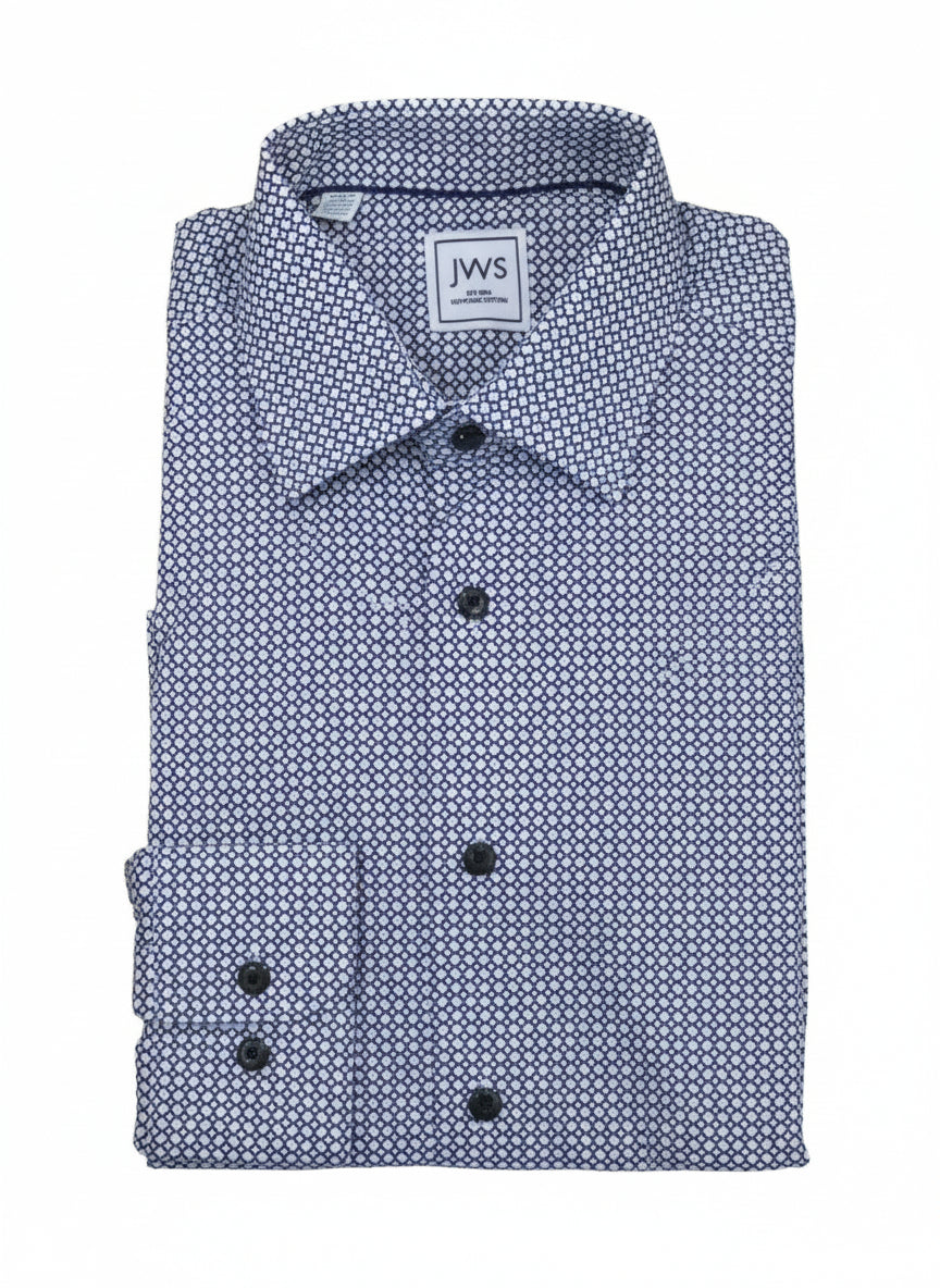 Black Circles and Diamonds Print On White Background Printed Business Casual Shirt