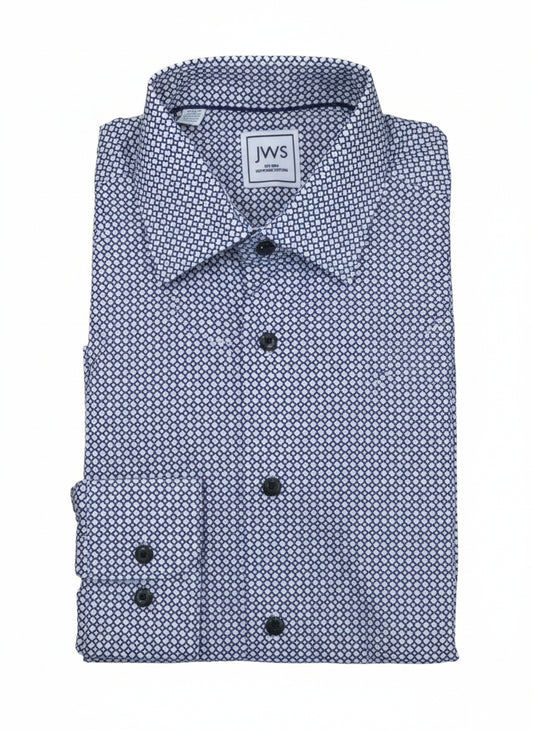 Black Circles and Diamonds Print On White Background Printed Business Casual Shirt