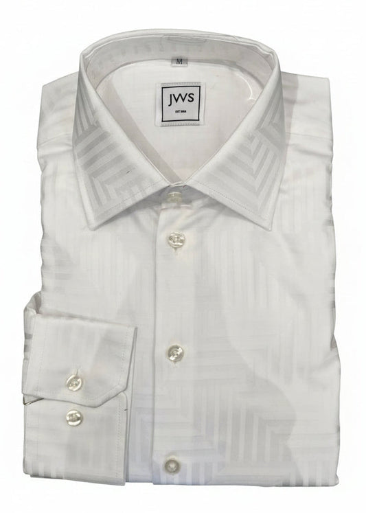 White Dobby Self Design Casual Shirt