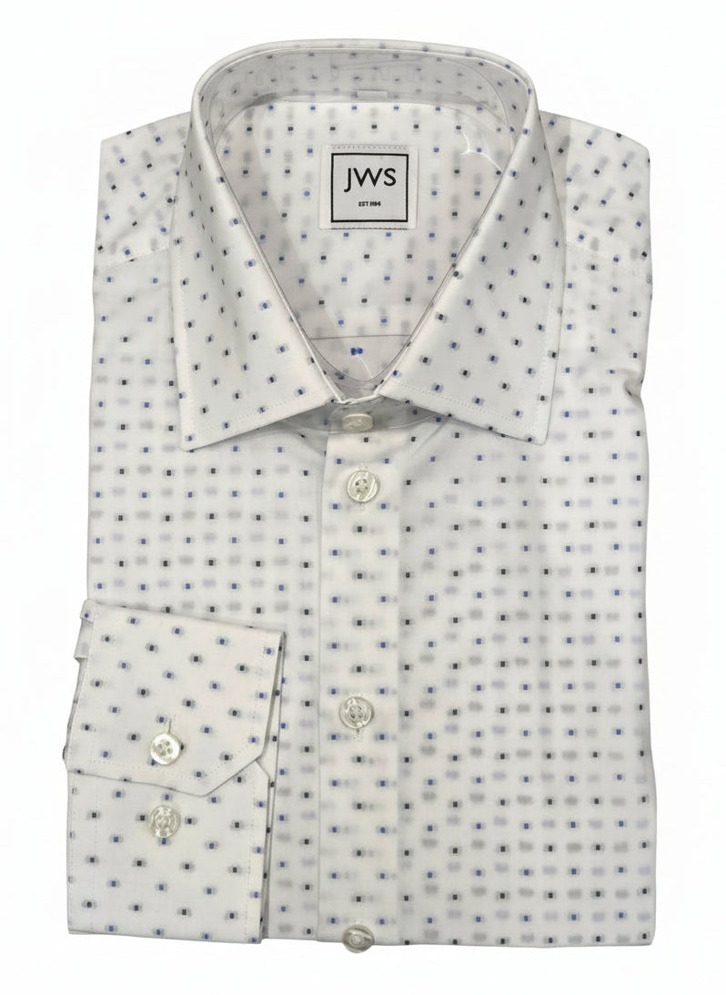 Pin-Dot Geometric Print On White Background Printed Business Casual Shirt