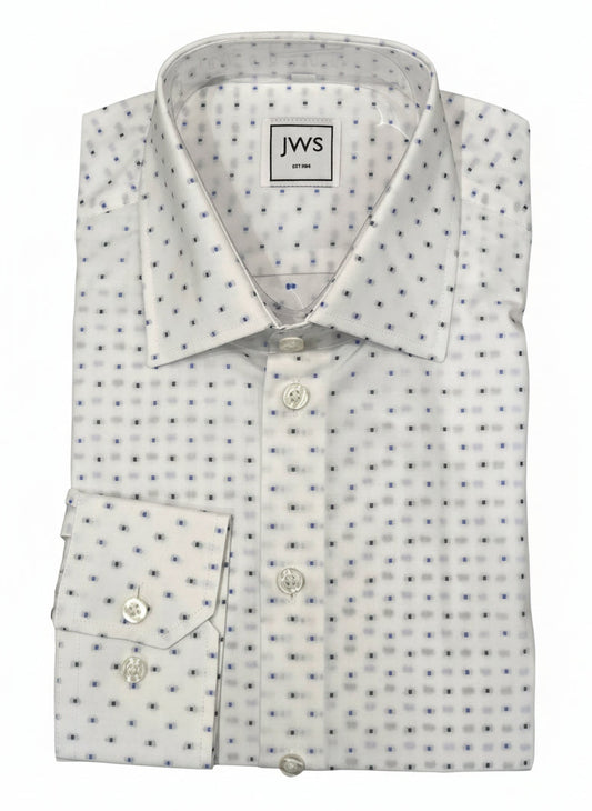 Pin-Dot Geometric Print On White Background Printed Business Casual Shirt