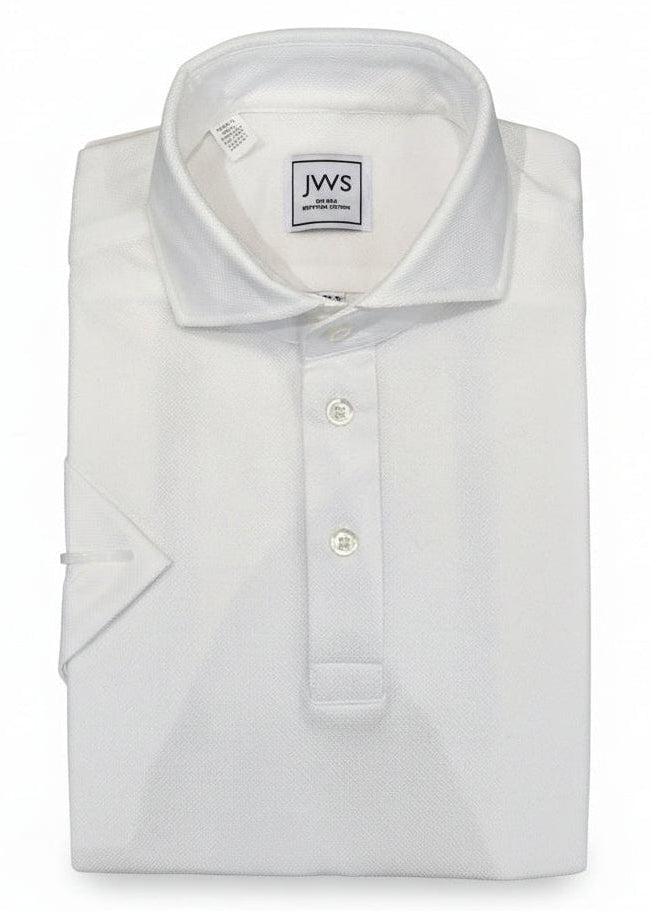 White Knitted Pique Polo Shirt Short Sleeve