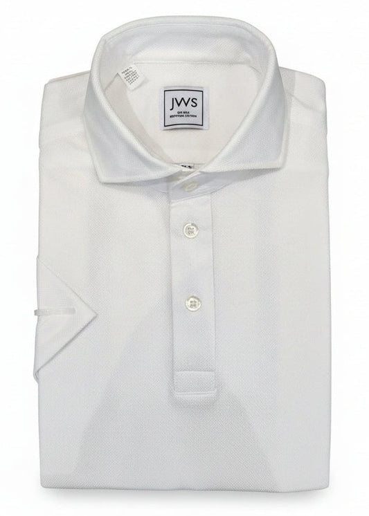 White Knitted Pique Polo Shirt Short Sleeve