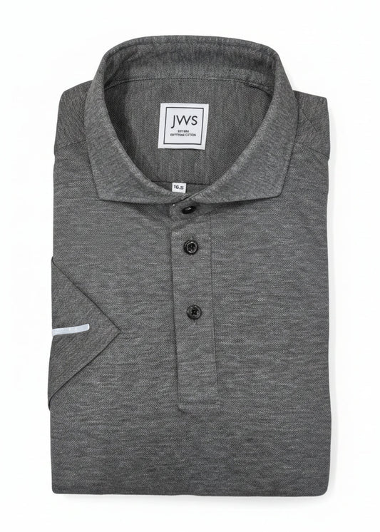 Grey Knitted Pique Polo Shirt Short Sleeve